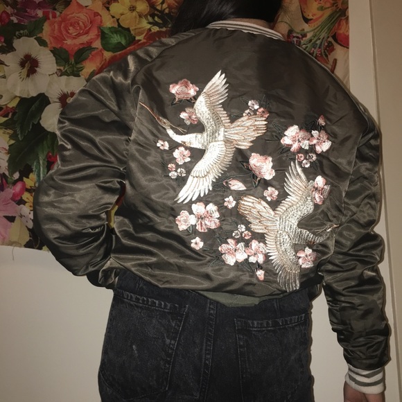 Forever 21 Jackets & Blazers - Crane embroidered satin varsity jacket